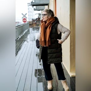 Zella Nordstrom Long Hooded Puffer Vest Jacket - Olive Night Green - Oversized